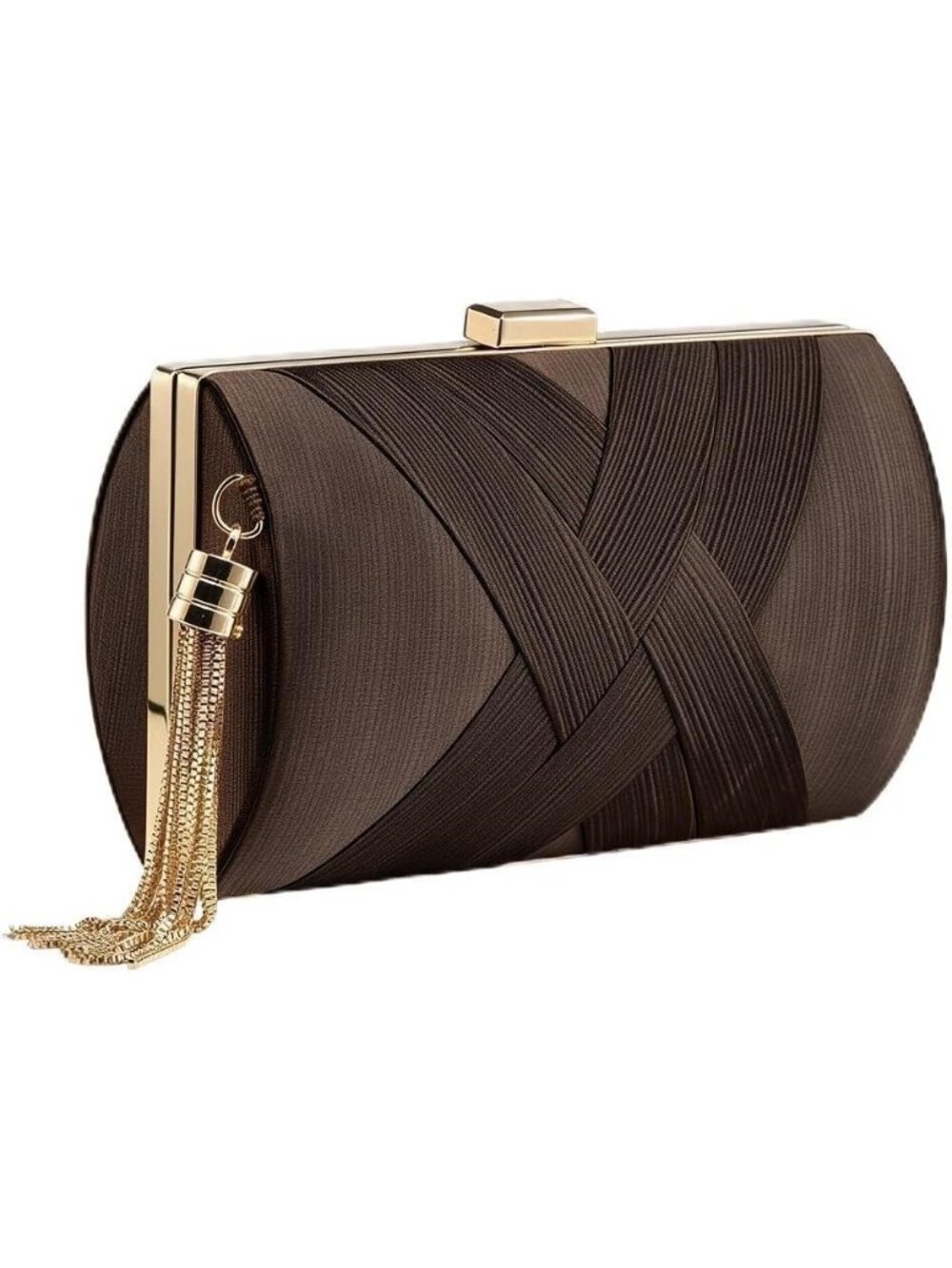 Women's Brown Silk Satin Clutch Purse Pearl Tassel With Chain Evening Bag